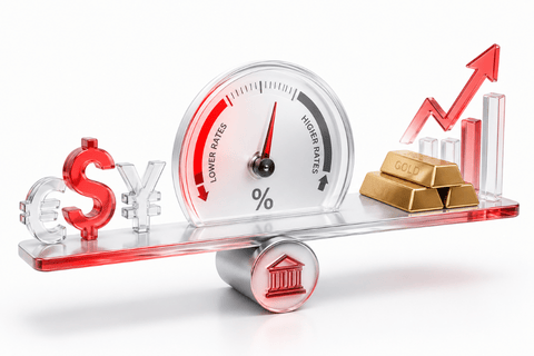 Interest rate expectations moving forex, gold, and stock indices.