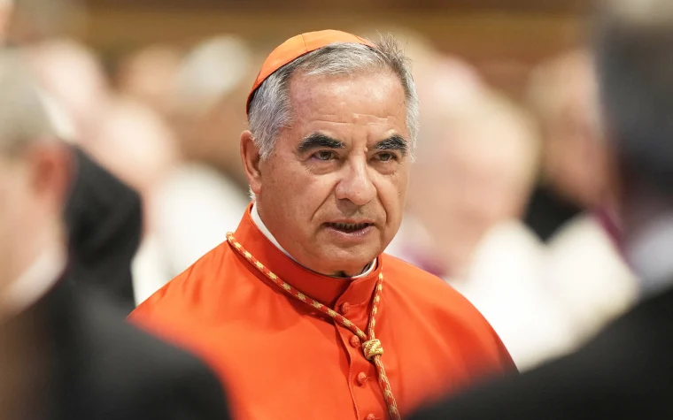 Senior Cardinal Angelo Becciu convicted of embezzlement, sentenced to five-and-a-half years in Vatican trial.
Image Source: NBC News